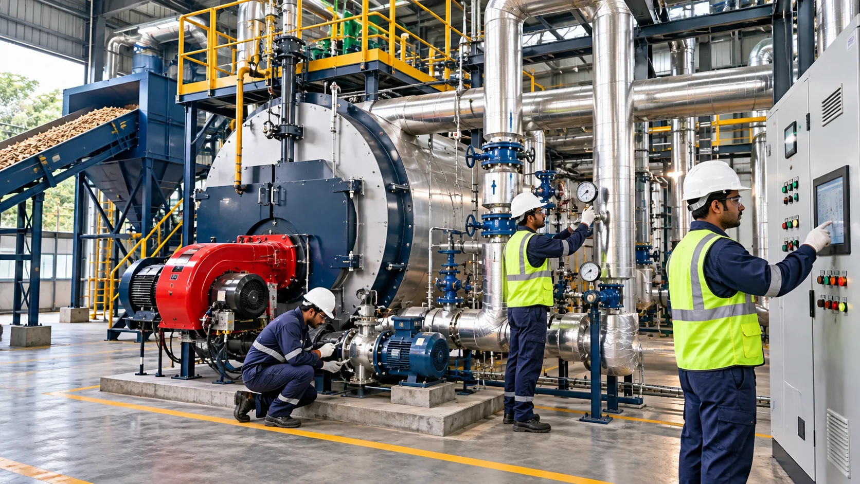 Boiler operations engineers carrying out inspection and maintenance