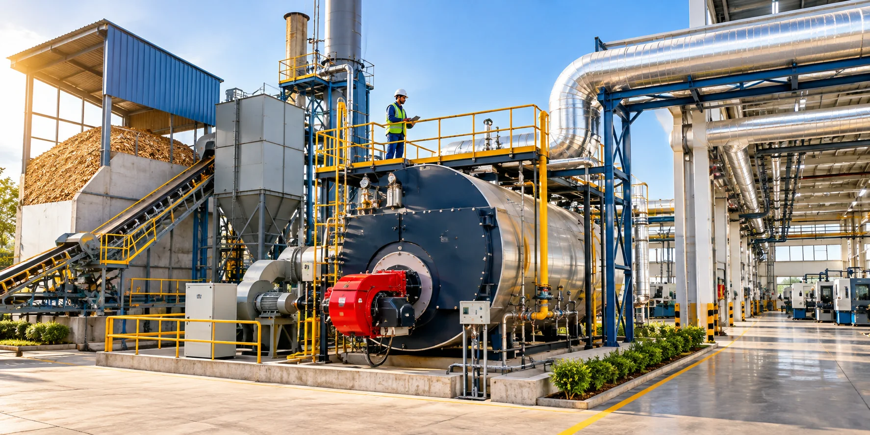 Industrial steam boiler and connected process piping